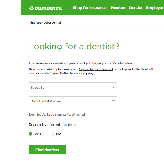 delta dental site screenshot