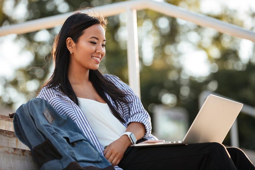 woman using computer