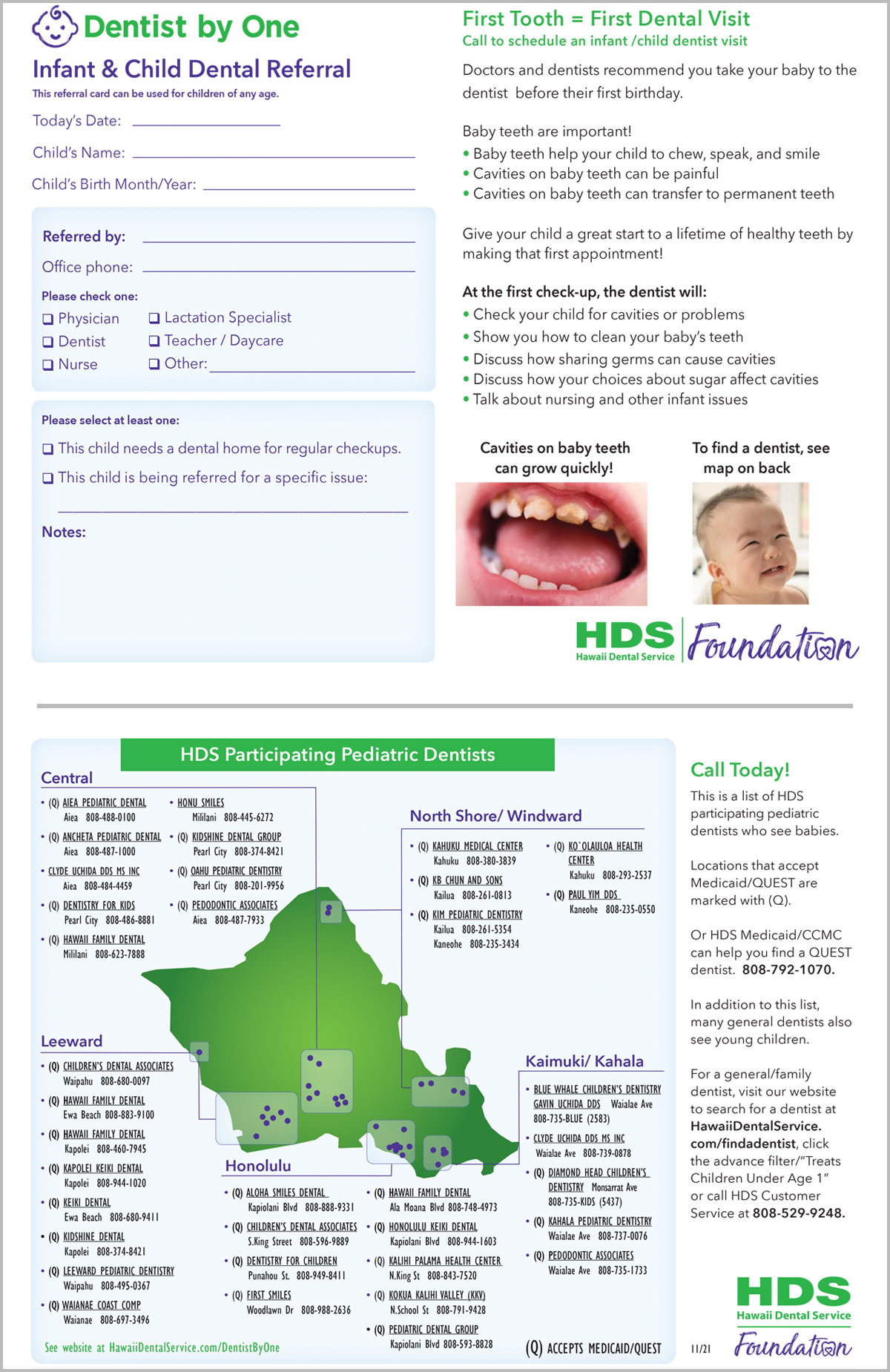 Dentist by One Referral Sheet Oahu