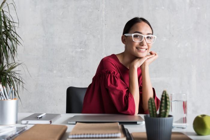 woman sitting at desk